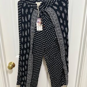 Boho Black and White Paisley Wide Leg Pants